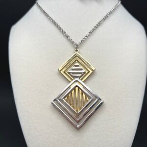 Vintage Coro Pendant Necklace Two Tone Open Work Geometric MCM Brutalist